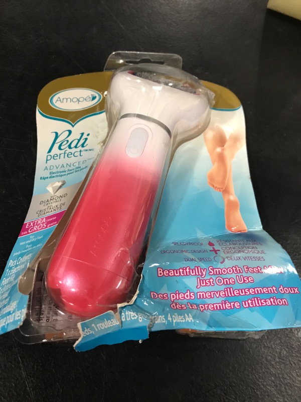 Photo 2 of Amope Pedi Perfect Electronic Foot File, Dual-Speed Callus Remover (with Diamond Crystals) for Feet (Extra Coarse - Pink Gadget). -Perfect for In-home Pedicure for Baby Smooth Feet. Battery Operated
