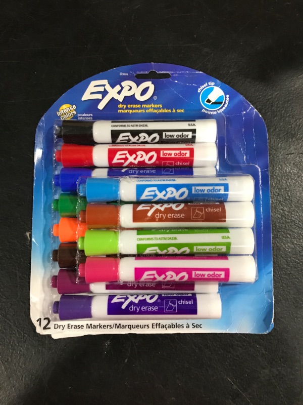 Photo 2 of EXPO Low Odor Dry Erase Markers, Chisel Tip, Assorted Colors, 12 Count 12 Count (Pack of 1) Markers