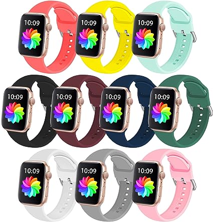 Photo 1 of 10 Pack Apple Watch Bands10 Pack Bands Compatible for Apple Watch Band 45mm 44mm 42mm 41mm 40mm 38mm, Soft Silicone Waterproof Sport Wristbands for iWatch Bands Series 8 7 6 5 4 3 2 1 SE
