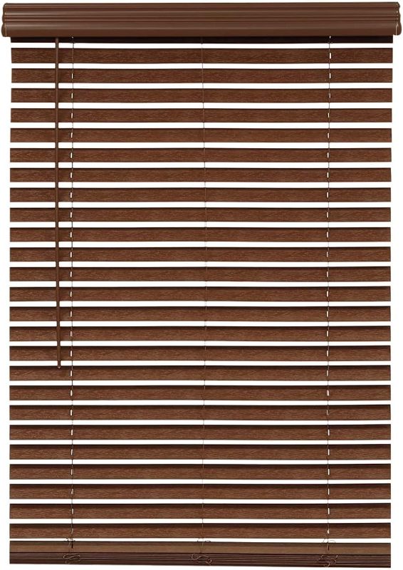 Photo 1 of  2 in. Cordless Faux Wood Blind, 45'' W Inches, Dark Oak
