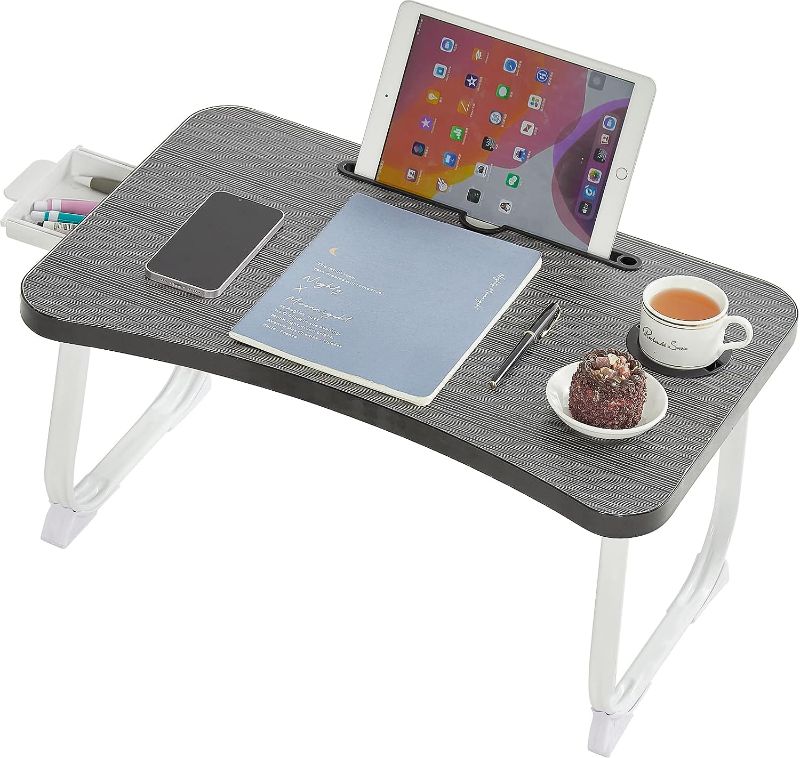 Photo 1 of LKBBC Foldable Laptop Desk for Bed, Bed Laptop Table with Storage, Foldable Portable Lap Bed Tray, Floor Table for Drawing, Reading and Writing, Black
