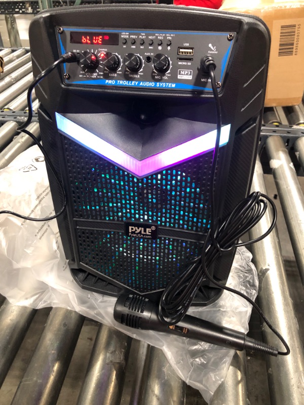 Photo 2 of 400W Rechargeable Outdoor Bluetooth Speaker Portable PA System w/ 8” Subwoofer 1” Tweeter, Recording Function, Mic In, Party Lights USB/SD, Radio - Pyle PPHP842B 8 in Speaker System