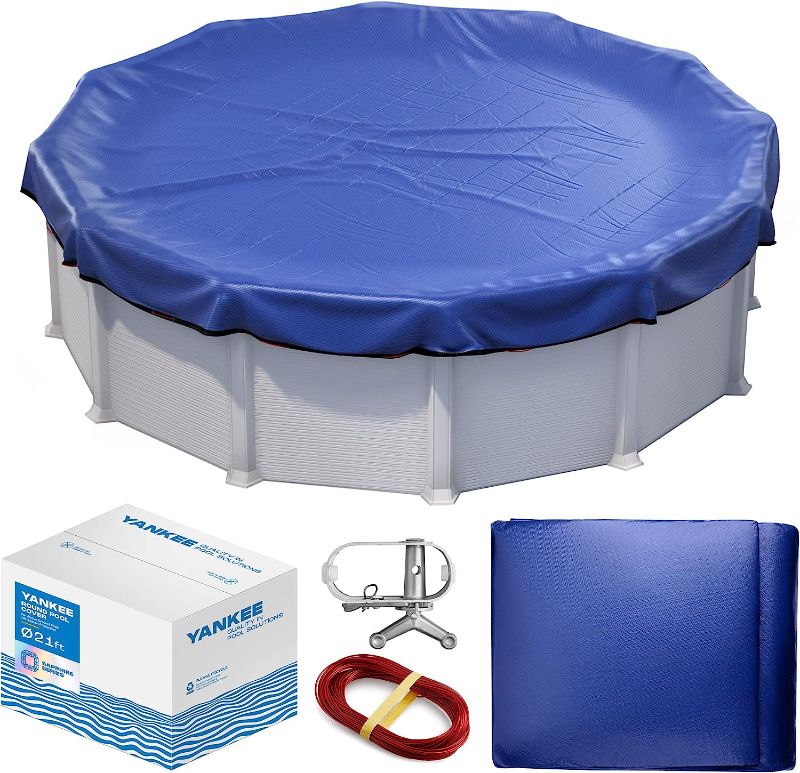 Photo 2 of 21 ft Round Pool Cover | Extra Thick & Durable Above-Ground Pool Cover | Sapphire Series of Premium Cold- and UV-Resistant Pool Cover | Above-Ground Pool Protection | by Yankee Pool Pillow