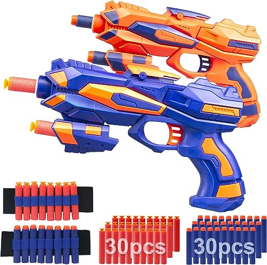 Photo 1 of AHIKIDS 2 Pack Blaster Guns Boys Toy: Foam Bullet Gun Toys with 2 Foam Dart Wrist Bands & 60 Refill Soft Foam Darts Hand Gun for Nerf-Hand Gun Toys Birthday Gifts for 6 7 8 9 10 11 Years Kids
