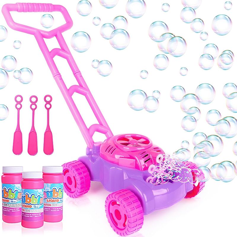 Photo 1 of ArtCreativity Bubble Lawn Mower for Toddlers, Kids Bubble Blower Maker Machine, Summer Outdoor Backyard Push Gardening Toys for Kids Age 1 2 3 4 5, Birthday Gifts Party Favors for Preschool Baby Girls
