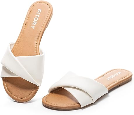 Photo 1 of FITORY Women's Flat Sandals Fashion Slides With Soft Leather Slippers for Summer Size 9 
