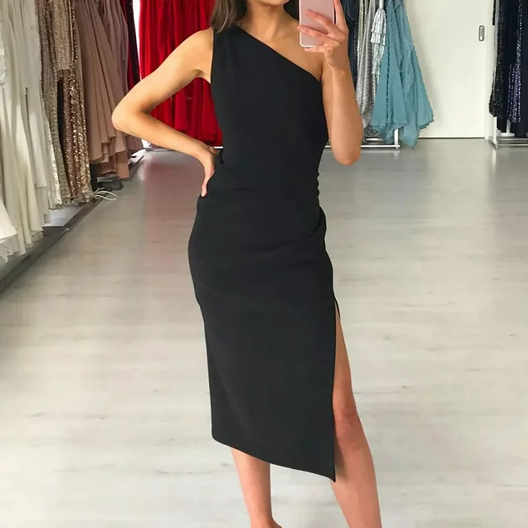 Photo 1 of BTFBM Casual Women One Shoulder Summer Dress 2023 Elegant Sleeveless Bodycon Split Midi Dress Solid Party Cocktail Dress.    SMALL 