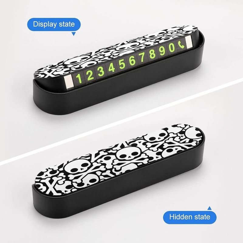 Photo 1 of FSUGNIOE Skull Pirate Crossbones Hidden Parking Mobile Phone Number Plate Temporary Parking Number Plate Mobile Car Mobile Phone Card Magnetic Digital Sticker Car Decoration