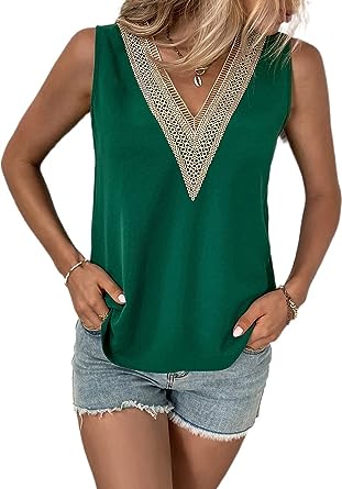 Photo 1 of Guteidee Women's Guipure Lace V Neck Tank Tops Sleeveless Casual Cami Shirts Tanks Tops XXL