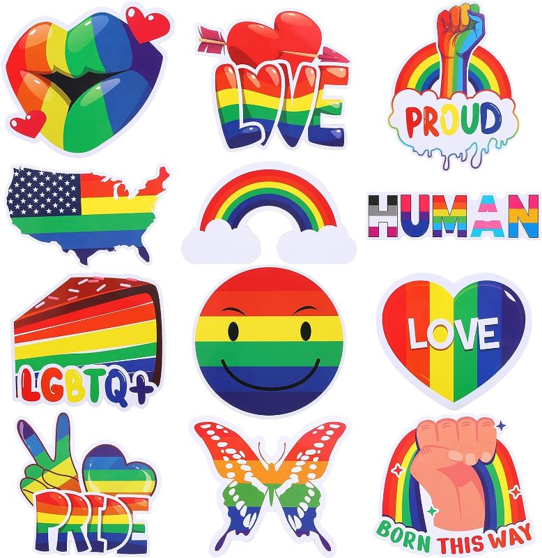 Photo 1 of 24pcs Rainbow Magnetic Stickers Car Magnet Bumper Sticker Butterfly Heart Love Proud Gay Pride Sticker Smile Faces Rainbow Car Refrigerator Decal for Car Bumpers Refrigerator Decorations