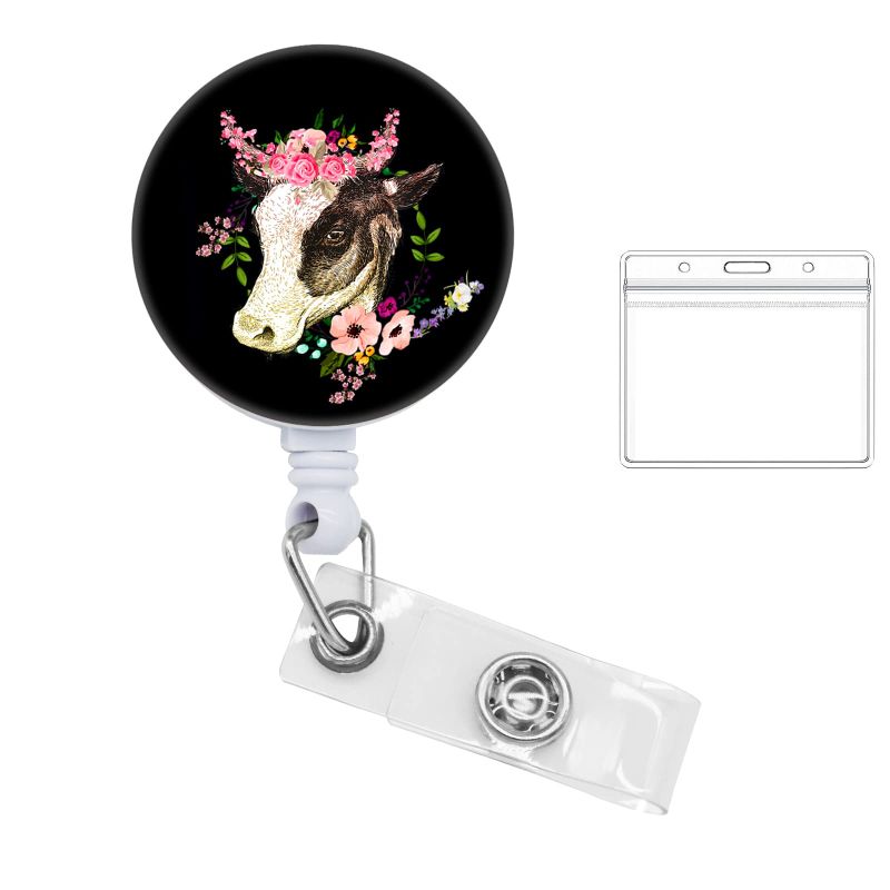 Photo 1 of Cute Badge Reel Cow Badge Reels Retractable for Nurses Badge Holder Funny Badge Reel Cow Badge Holder with Swivel Alligator Clip for Nurse Doctor Social Worker Office Teacher Student