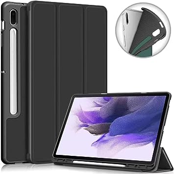 Photo 1 of for Samsung Galaxy tab S7 FE 12.4 Leather Case, Flap Tablet Ultra-thin Lightweight Tri-fold Protective Cover (Black)
