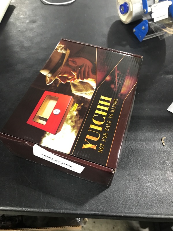 Photo 2 of YUICHH Cigar Humidors Humidor Cigar Box, Cigar Humidor Glass Top Humidor with Hygrometer Humidifier and Divider, Cigar Box Humidifier Holds 25-30 Cigars Cedar Wood Desktop Humidor Cigar Accessories