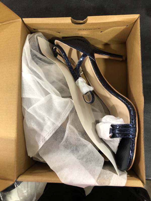 Photo 1 of Coutgo Womens Ankle Buckle Cross Strap Stiletto Sandals Open Toe Single Band Kitten High Heels Comfortable Slip On Shoes 7.5 Navy