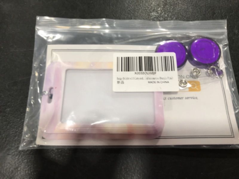 Photo 1 of 2 Pack Badge Holder with Lanyard Retractable Reel Heavy Duty Vertical Hard Platic ID Card Holder for Women Men Nurse Teachers School Medical Law Enforcements (Purple Pink)