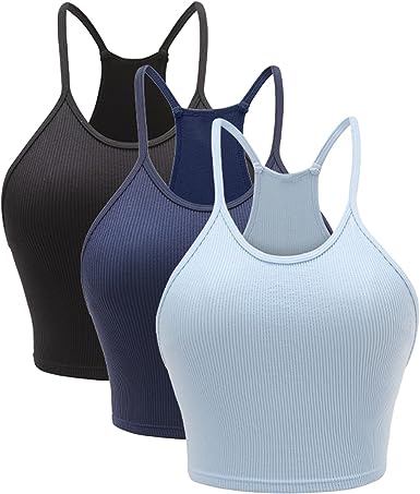 Photo 1 of Attifall 3 Piece Ribbed Crop Tank Top for Women Seamless Racerback Spaghetti Strap Cami Workout Sports Cropped Tops Sets Size 10