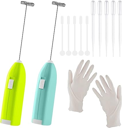 Photo 1 of 13 Pieces Epoxy Resin Stirrer Handheld Battery Operated Epoxy Mixing Stick Electric Tumbler Mixer Blender with Stainless Steel for Crafts Tumbler Making with Transfer Pipette Dropper (Green, Blue) 