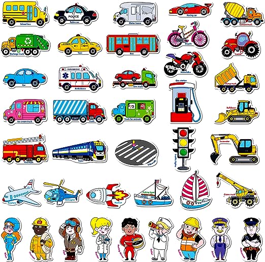 Photo 1 of 40 PCS Vehicle Magnets, Vehicles and Professions Fridge Foams for Kids-Common Vehicles, Airplane, Boat & Occupations-Magnetic Transport Refrigerator Foams Educational Learning Toys for Toddler