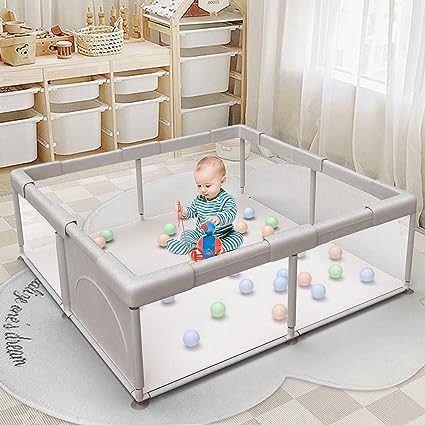 Photo 1 of Baby Playpen Play Pens for Babies and Toddlers Baby Fence Baby Play Yards for Indoor & Outdoor with Breathable Mesh Anti-Fall Playpen Grey
