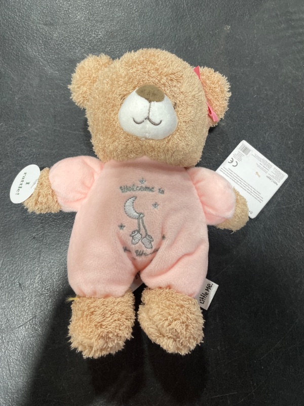 Photo 2 of Baby Starters Little Me Plush Bear Rattle with Welcome to The World Embroidery (Pink, 9 inch) Pink Bear