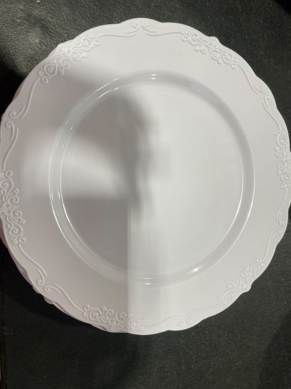 Photo 1 of 10PCS White Plastic Plates, Heavy Duty White Disposable Plates Premium 10.25inch White Dinner Plates Hard Plastic Plates Disposable for Mother's Day Party Bridal Shower
