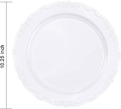 Photo 1 of 10PCS White Plastic Plates, Heavy Duty White Disposable Plates Premium 10.25inch White Dinner Plates Hard Plastic Plates Disposable for Mother's Day Party Bridal Shower