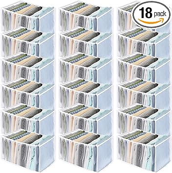 Photo 1 of 18 Pcs Drawer Organizers for Clothing Wardrobe Clothes Organizer Divider Foldable Mesh Closet Organizers and Storage for T-shirt, Jeans, Pants, Sock, Underwear, Bra (9 Grids, big)
