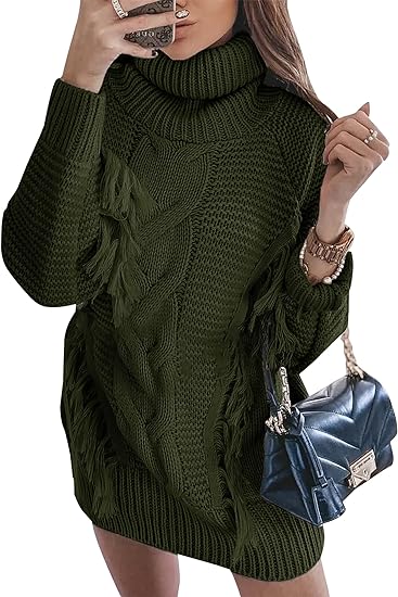 Photo 1 of BTFBM Women Fashion Sweater Short Dress Long Sleeve Turtleneck Oversized Fall Winter Soft Chunky Knit Pullover Sweaters Size L