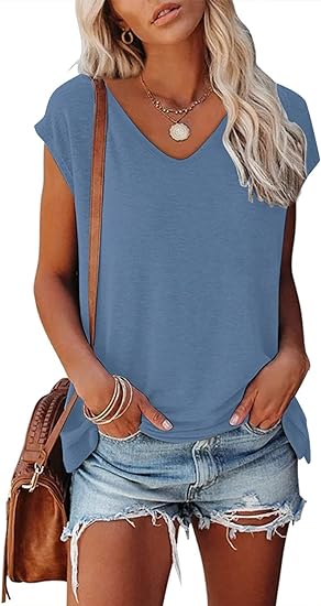 Photo 1 of FANGJIN Women's Cap Sleeve Tank Tops U Neck Solid Color Casual Shirts Loose Fit Basic Blouse Size XXL