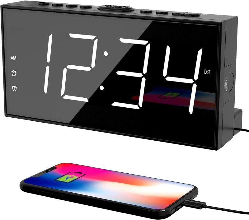 Photo 1 of Alarm Clock for Bedroom, 2 Alarms Loud LED Big Display Plug in Simple Basic Digital Clock with USB Charging Port, Adjustable Volume, Dimmable, Snooze for Deep Sleepers Kids Elderly Home Office