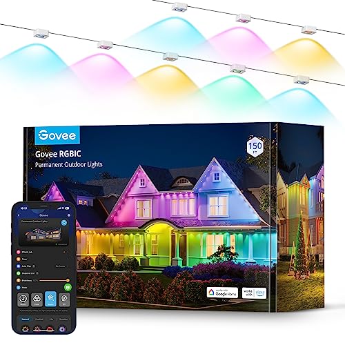 Photo 1 of Govee Permanent Outdoor Lights, Smart RGBIC Outdoor Lights with 75 Scene Modes, 150ft with 108 LED Eaves Lights IP67 Waterproof for Christmas Decorati
