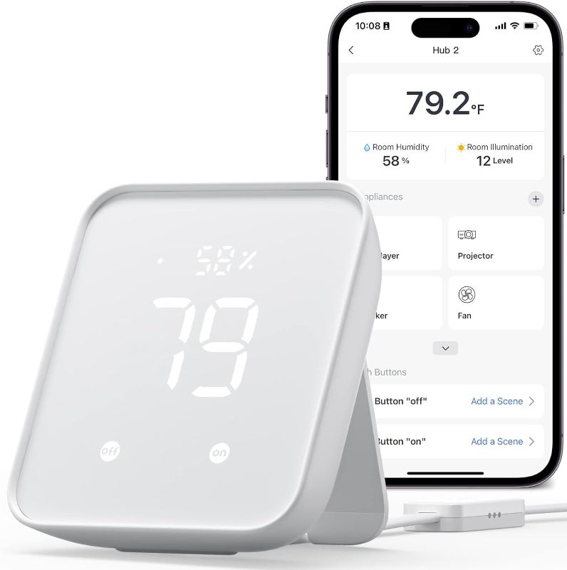 Photo 1 of SwitchBot Hub 2 (2nd Gen), work as a WiFi Thermometer Hygrometer, IR Remote Control, Smart Remote and Light Sensor, Link SwitchBot to Wi-Fi (Support 2.4GHz), Compatible with Alexa&Google Assistant 