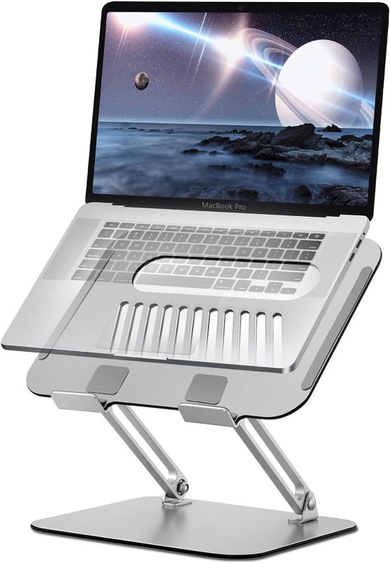 Photo 1 of BLACK Adjustable Laptop Stand for Desk, Ergonomic Aluminum Laptop Riser for Collaborative Work, Natural Heat Dissipation, Foldable & Portable, Fits for All 10-17.3" 