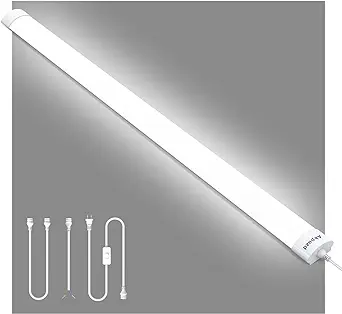 Photo 1 of Akpuzd [Upgrade] Plug in Ceiling Lights, 4FT Plug in Light, IP66 Waterproof 36W LED Tube Light with NO/Off Switch, 4000LM LED Shop Light, 5000K LED Lights for Kitchen, Bathroom, Garage, Vanity...