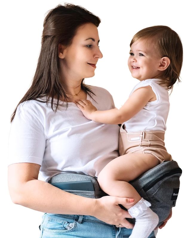 Photo 1 of FLEEROSE - CPC-Certified Hip Seat Baby Carrier - New Ergonomic Bench Design, Multiple Pockets & Lumbar Support & Breathable Materials for Newborns & Toddlers, All Seasons & 4 Positions (Grey)
