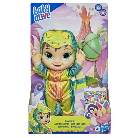 Photo 1 of Baby Alive Dino Cuties Doll Stegosaurus Drinks Wets Dinosaur Toy for Kids Ages 3 Years and up Brown Hair
