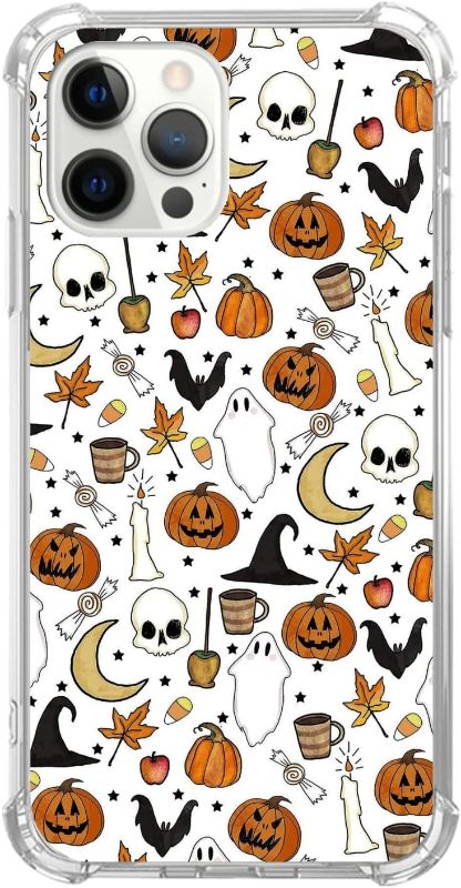 Photo 1 of Ricin Relun Autumn Fall Leaves Moon Pumpkin Pattern iPhone 13 Pro Case, Retro Halloween Funny Pumpkin Case for Girls Women Men, Unique Trendy TPU Bumper Cover Case for iPhone 13 Pro
