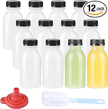 Photo 1 of 8 OZ plastic juice bottles 12 Pack - 8oz plastic bottles with caps, small juice containers with lids for fridge, mini bottles, refillable water bottles, empty juice bottles for juicing, reusable 