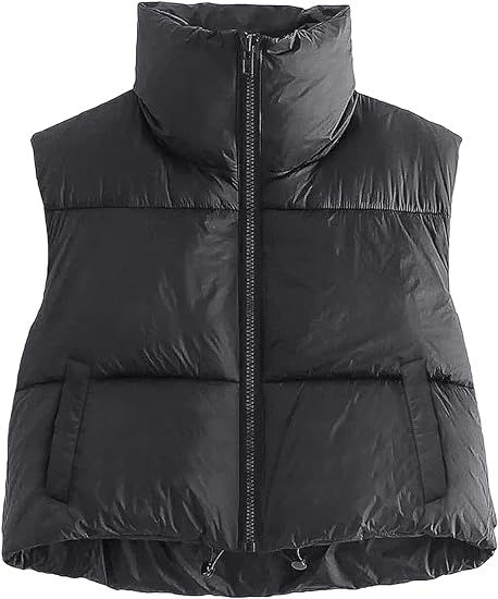 Photo 1 of AUTOMET Women's Cropped Puffer Vest Winter Lightweight Sleeveless Warm Outerwear Vests Padded Gilet - MEDIUM 
