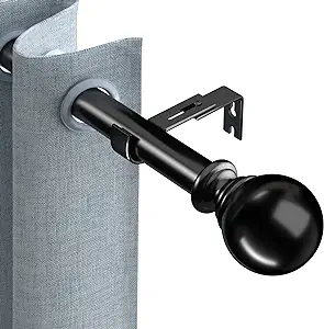 Photo 1 of 2 Pack Black Curtain Rods for Windows 28 to 48 Inches, 1" Diameter Adjustable Telescoping Curtain Rod with Round Finials, Modern Heavy Duty Drapery Rods with Brackets for Indoor/Outdoor (2 Pack, 28-56") 