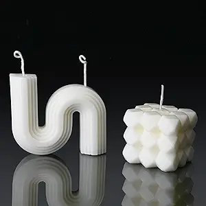 Photo 1 of 2 Pieces Aesthetic Candles Bubble Cube and S Shaped Candle White Soy Wax Scented Candles Cool Twist Candles Art Decor for Home Decor Birthday Holiday Valentine's Day Women's Gift Relaxation Supplies 