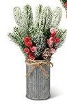 Photo 1 of  Christmas Centerpiece Table Decoration Xmas Floral Arrangement Farmhouse Galvanized Pot with Pine Cone Red Holly Berry Pick Christmas Decor for Table Indoor Kitchen Shelf Mantle (Tin Color)
