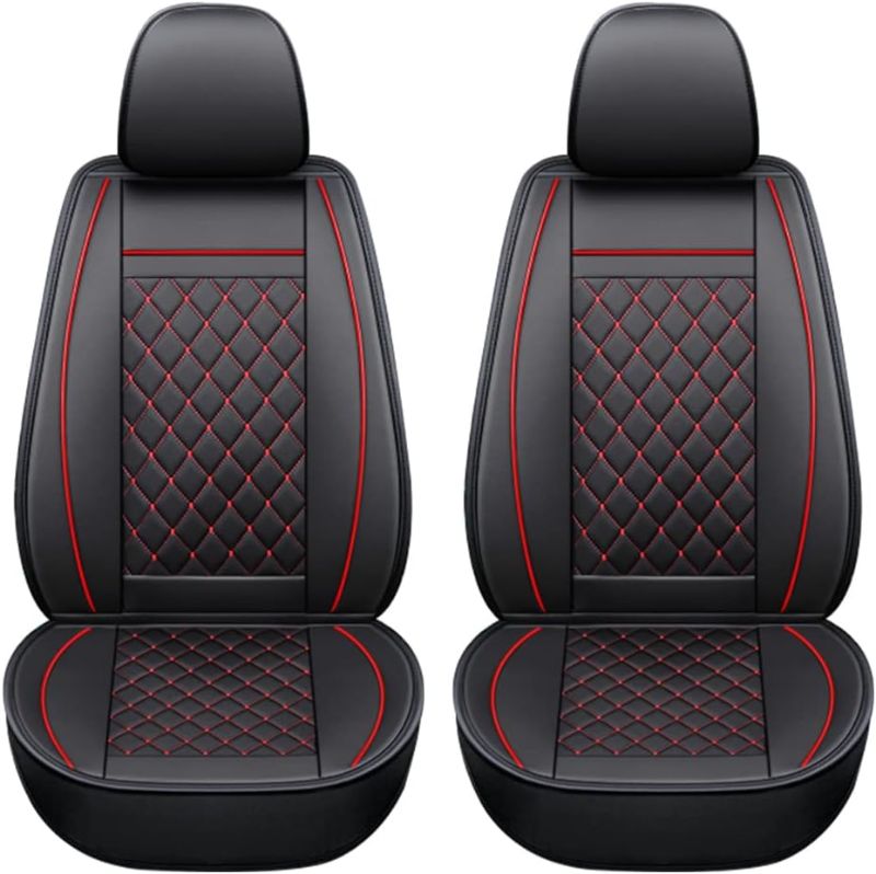 Photo 1 of GIANT PANDA Front Car Seat Covers, Leather Car Seat Protectors Waterproof Seat Covers Cushion, Driver Seat Cover Universal Fit for Most Sedans SUV Pick-up Truck, Black+Red
