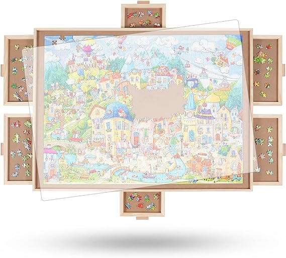 Photo 1 of ALL4JIG 1500 Pieces Rotating Puzzle Board with 6 Drawers and Cover,26"x35"Portable Wooden Jigsaw Puzzle Table for Adults,Lazy Susan Spinning Puzzle Boards Birthday Gift for mom 