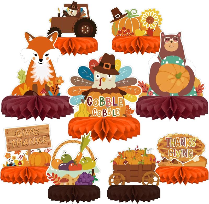 Photo 1 of 9PCS Premium Fall & Thanksgiving Party Decorations Set - Autumn Honeycomb Centerpieces, Table Toppers - Ideal as Fall Classroom Decorations, Thanksgiving Birthday Supplies & Autumn Party Decorations