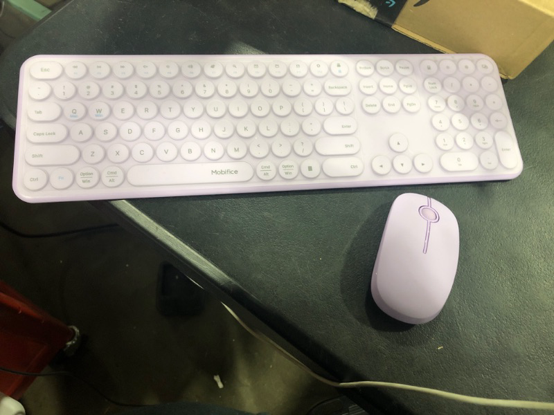 Photo 2 of Purple Keyboard and Mouse Wireless, PEIOUS Cute Wireless Keyboard and Mouse with USB and Type C Receiver, Full Size Cordless Purple Wireless Keyboard for Mac and Windows, Laptop, PC (Purple) 