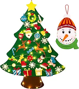 Photo 1 of 3ft DIY Lighted Felt Christmas Tree Set Plus Snowman Advent Calendar - Xmas Decorations Wall Hanging 33 Ornaments Kids Gift with String Light (Batteries Not Included) 