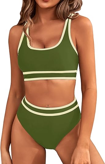 Photo 1 of BMJL Women's High Waisted Bikini Sets Sporty Two Piece Swimsuits Color Block Cheeky High Cut Bathing Suits / SIZE MEDIUM 