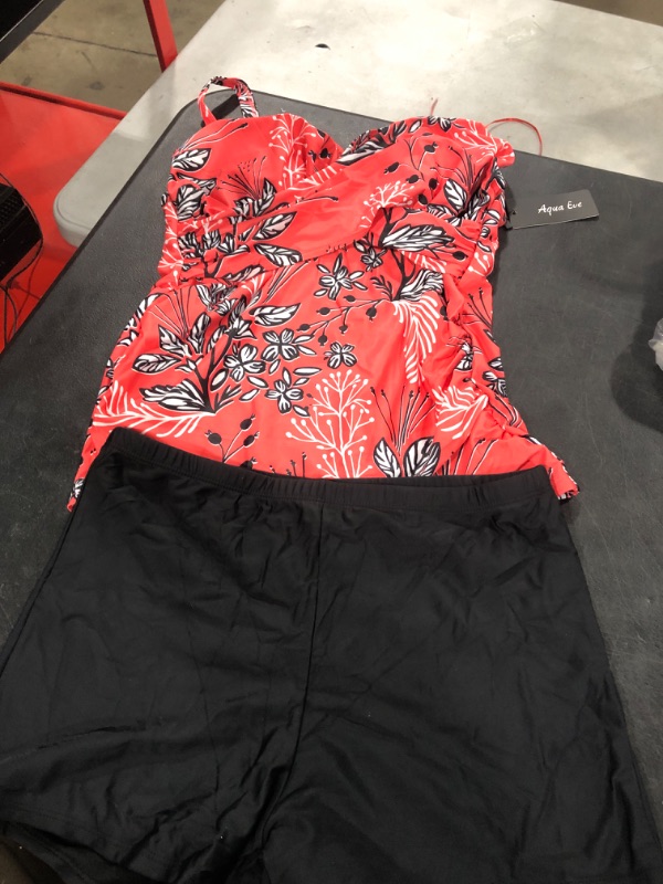 Photo 2 of Aqua Eve Women Two Piece Plus Size Tankini Swimsuits with Shorts Tummy Control Bathing Suits Ruched V Neck Swimwear 14 Plus Red Floral