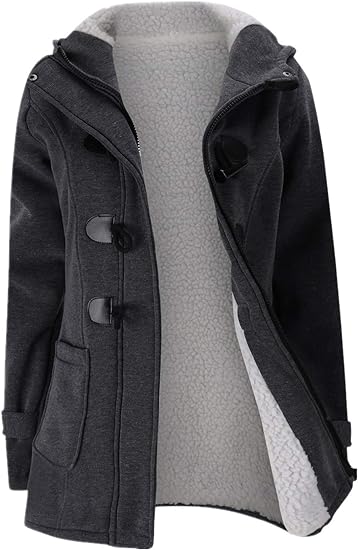 Photo 1 of JiangWu Womens Fashion Horn Button Fleece Thicken Coat with Hood Winter Warm Jacket- XL
